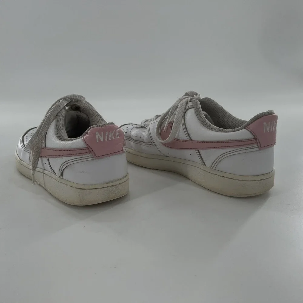 Nike Womens Court Vision Low 8 Leather Casual Shoe White Pink Swoosh‎ Sneaker
